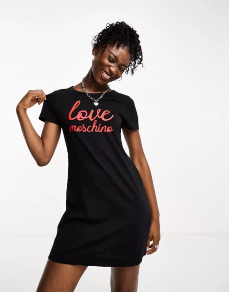 Love Moschino italic logo t shirt dress in black