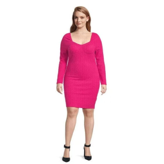 Madden NYC Women's Juniors Plus Size Textured Dress 4X Pink Polyester Pullover