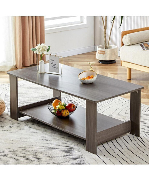 Gray Textured Coffee Table, Double Layered MDF Material, 43.3"x21.6"x16.5"