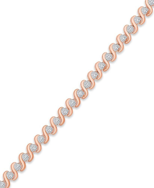 Diamond Accent "S" Link Bracelet in Silver Plate, Rose Gold or Gold Plate