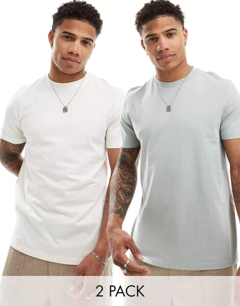 ASOS DESIGN 2 pack crew neck t-shirts in cream and beige