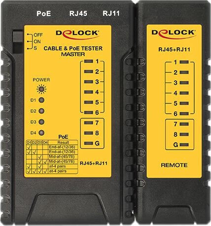 Delock Tester przewodów RJ45 / RJ12 / PoE (86107)