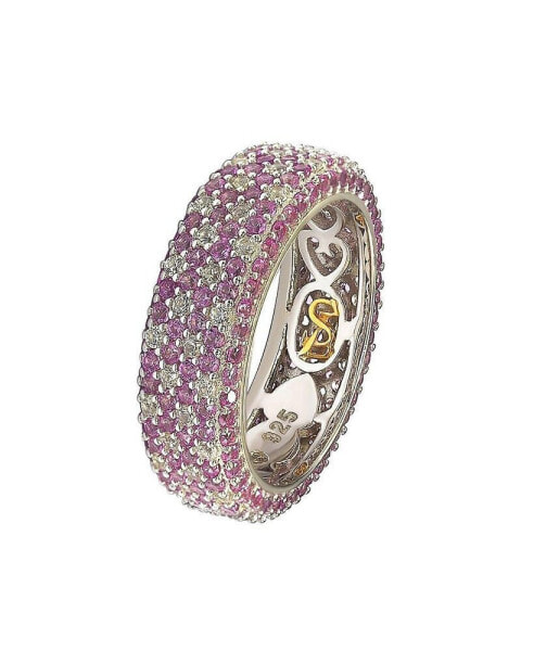 Pink Sapphire & Lab-Grown White Sapphire Pave Eternity Band Ring in Sterling Silver by Suzy Levian