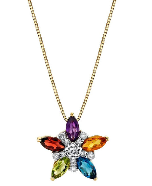 Multi-Gemstone (7/8 ct. t.w.) & Diamond (1/10 ct. t.w.) 18" Pendant Necklace in 14k Gold