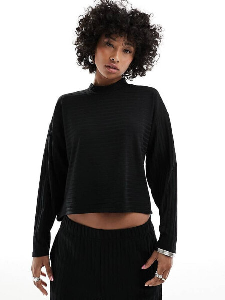 ONLY mock neck ribbed lounge top co-ord in black 