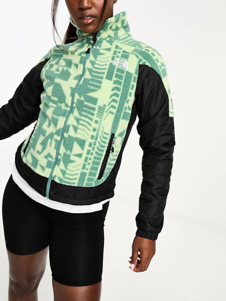 The North Face NSE Fleeski Y2K fleece track jacket in sage green geo print