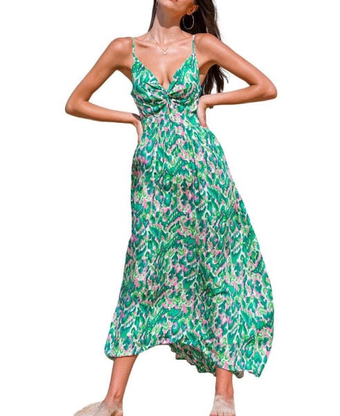 Women's Abstract Print Twisted Cami Beach Dress