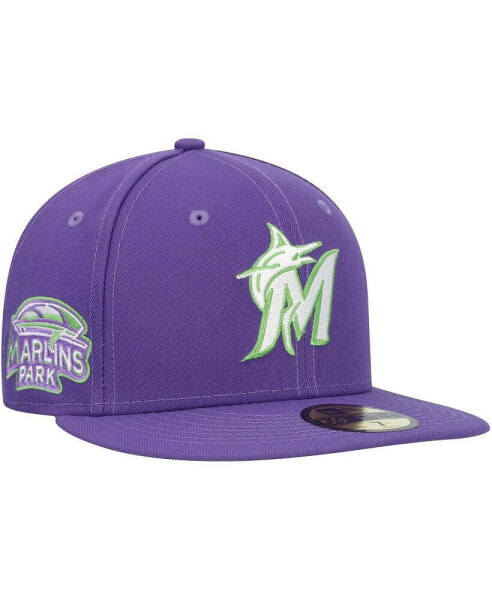 Men's Purple Miami Marlins Lime Side Patch 59FIFTY Fitted Hat