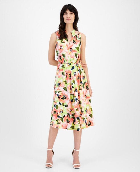 Petite Jenna Floral-Print Drawstring-Waist Dress