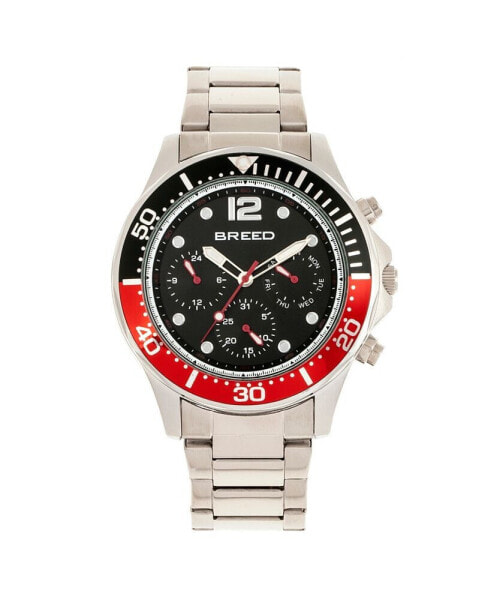 Quartz Pegasus Black and Red Face Multi-Function Silver Alloy Watch 46mm