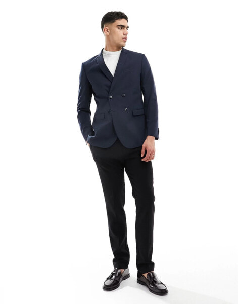 Jack & Jones Premium double breasted suit jacket in navy