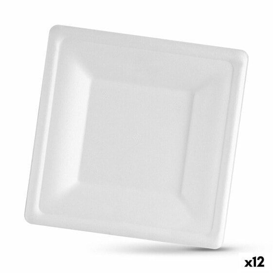 Plate set Algon Disposable White Sugar Cane Squared 16 cm (12 Units)