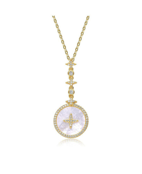 Sterling Silver 14K Gold Plated and Cubic Zirconia Round Spring Ring Pendant Necklace