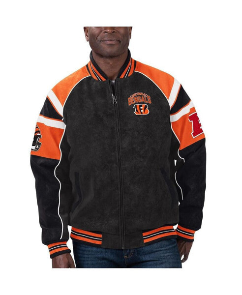 Men's Black Cincinnati Bengals Faux Suede Raglan Full-Zip Varsity Jacket