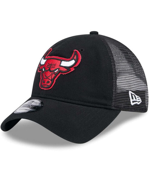 Men's Black Chicago Bulls Rough Edge Logo Trucker 9TWENTY Adjustable Hat