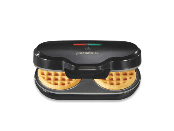 Proctor Silex 26102 Black Petite Double Waffle Maker Nonstick Grids Makes 4" Rou