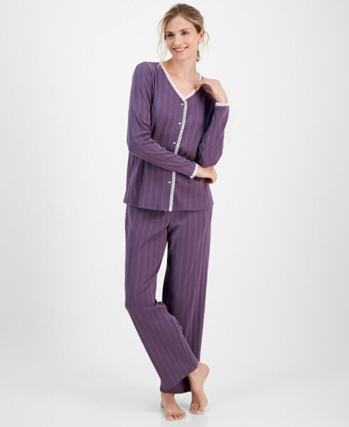 Women's 2-Pc. Pointelle Lace-Trim Pajama Set, Created for Macy's