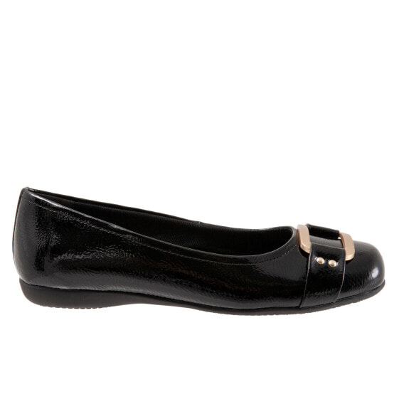 Trotters Sizzle T1251-005 Womens Black Wide Leather Ballet Flats Shoes