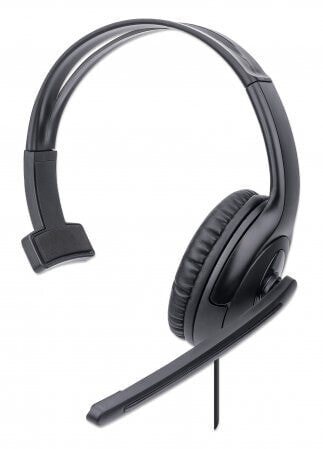 Manhattan Mono Over-Ear Headset (USB) - Microphone Boom (padded) - Retail Box Packaging - Adjustable Headband - In-Line Volume Control - Ear Cushion - USB-A for both sound and mic use - cable 1.5m - Three Year Warranty - Headset - Head-band - Office/Call center - B