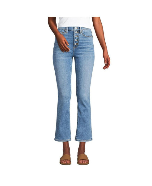 Petite Recover High Rise Button Front Kick Flare Crop Jeans