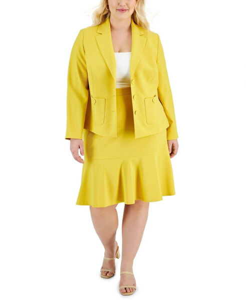 Plus Size Crepe Three-Button Flounce-Skirt Suit