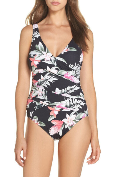Tommy Bahama 285838 Women's Ginger Flowers One-Piece Swimsuit, Size 6 - Black