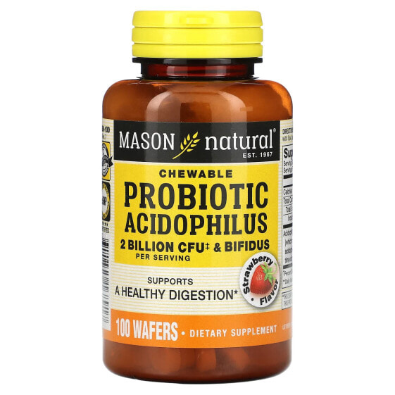 Пробиотик жевательный Mason Natural, Йогурт-клубника, 2 млрд КОЕ, 100 вафель