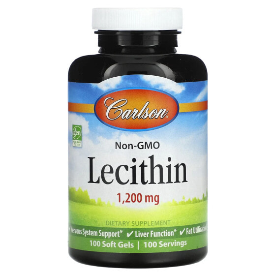 Улучшающие память и работу мозга витамины Carlson Non-GMO Lecithin, 1 200 мг, 100 мягких желатиновых капсул