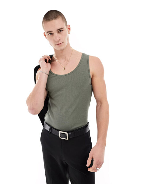 ASOS DESIGN muscle rib vest in khaki