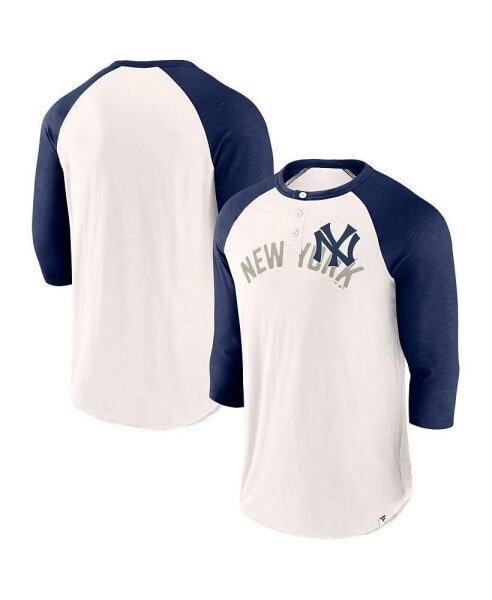 Men's White, Navy New York Yankees Backdoor Slider Raglan 3/4 Sleeve T-shirt