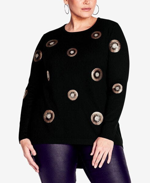 Plus Size Sequinela Round Neck Sweater