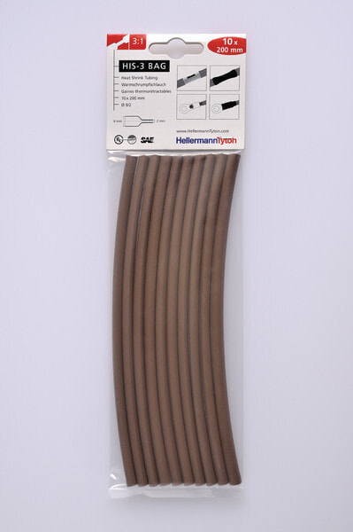 HellermannTyton Hellermann Tyton 308-30614 - Heat shrink tube - Brown - 20 cm - 6 mm - 2 mm - 10 pc(s)