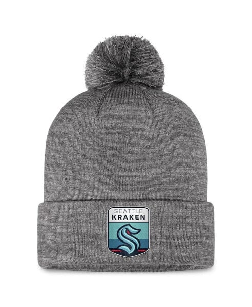 Men's Gray Seattle Kraken Authentic Pro Home Ice Cuffed Knit Hat with Pom