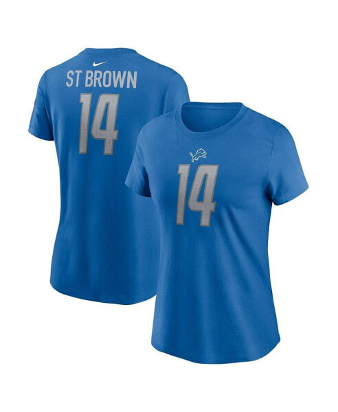 Women's Amon-Ra St. Brown Blue Detroit Lions Player Name and Number T-shirt