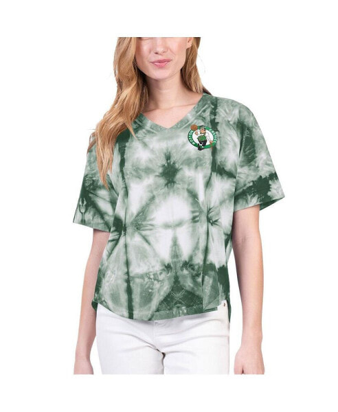 Women's Kelly Green Boston Celtics Tournament Raglan Oversized Tie-Dye V-Neck T-shirt