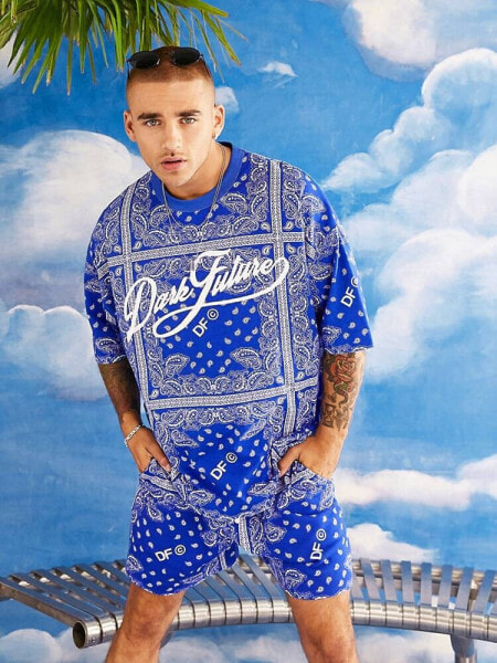 ASOS Dark Future co-ord oversized t-shirt with all over bandana print in blue
