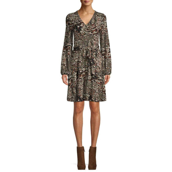 Scoop Blouson Sleeve Wrap Dress Camo Print Women's size M 8-10