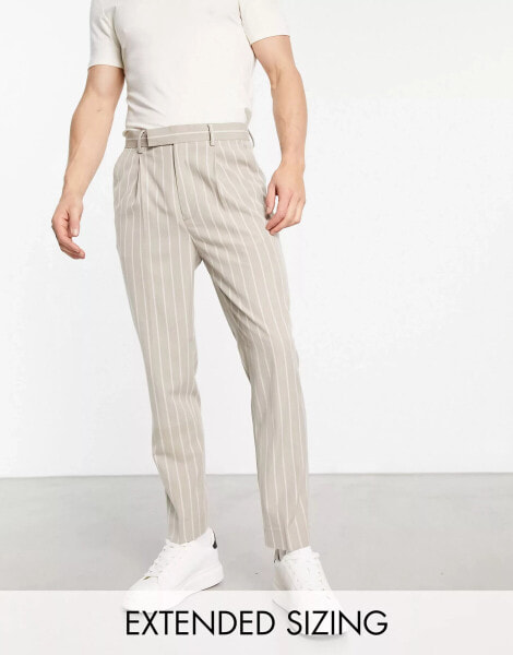 ASOS DESIGN tapered smart trousers in stone prep pin stripe