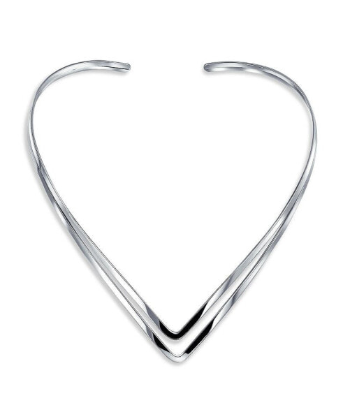 Basic Simple Double V Shape Geometric Collar Statement Necklace For Women Silver Sterling