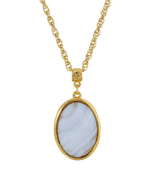 14K Gold Plated Semi Precious Lace Agate Oval Pendant Necklace