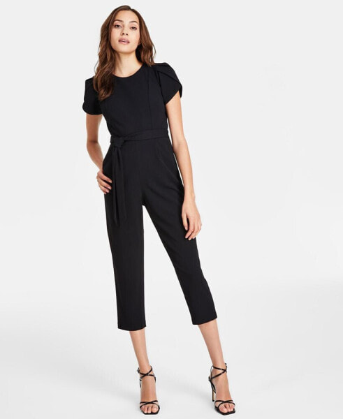 Women's Tie-Waist Tulip-Sleeve Jumpsuit