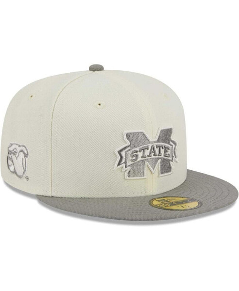 Men's Stone, Gray Mississippi State Bulldogs Chrome & Concrete 59FIFTY Fitted Hat