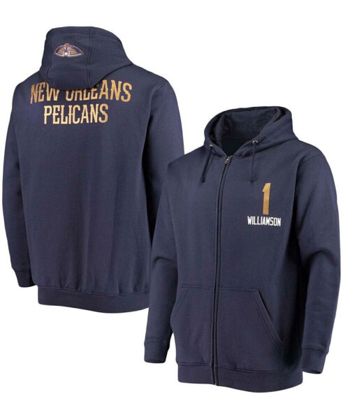 Men's Zion Williamson Navy New Orleans Pelicans Player Name and Number Full-Zip Hoodie Jacket