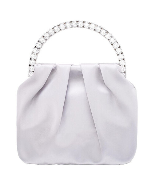 Crystal Handle Satin Pouch Bag