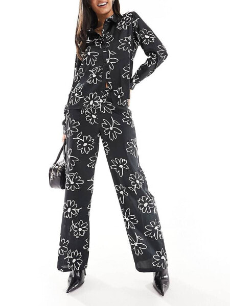 JDY wide leg trouser co-ord in black floral print