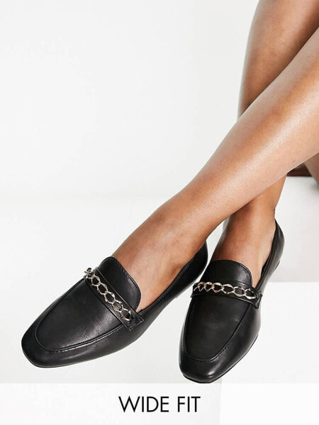 ASOS DESIGN Wide Fit Mingle chain loafers in black