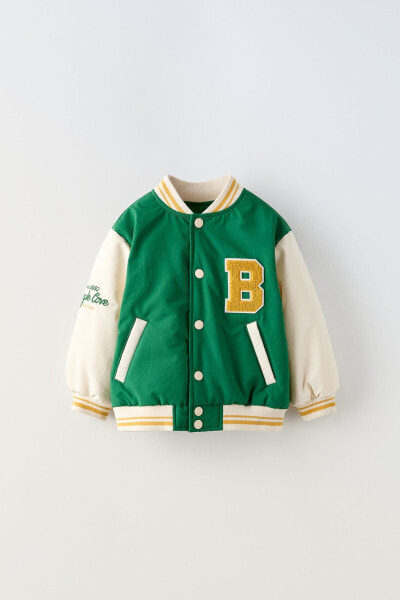 Bomber jacket with letter patch