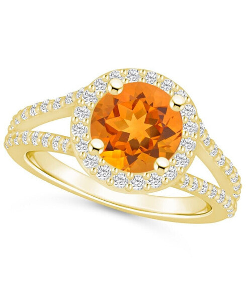 Кольцо Macy's Citrine & Diamond Halo в 14K Yellow Gold