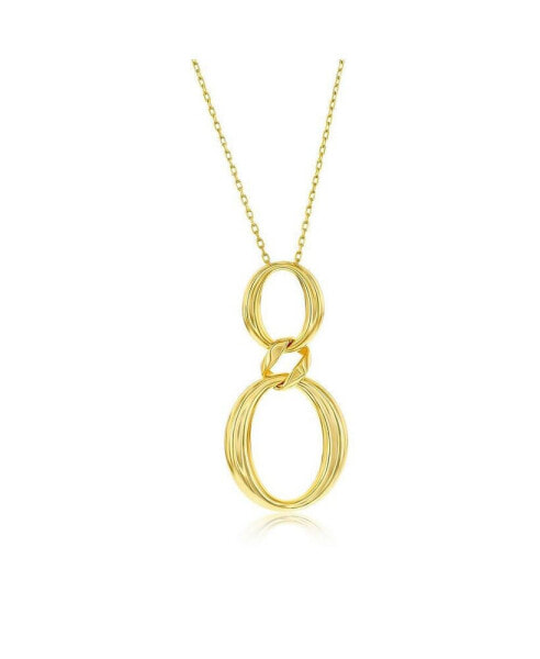 Gold Plated Over Sterling Silver High Polished Double Oval Pendant Necklace