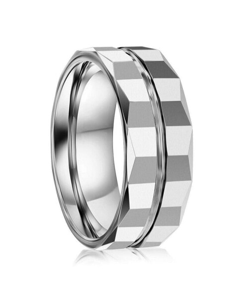 High Polished Lined Faceted Tungsten Ring